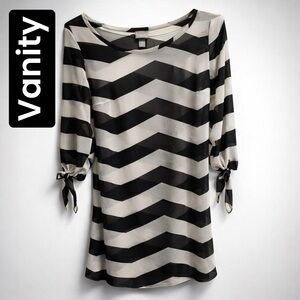 VANITY Sheer Swim Cover black/white chevron w/ 3/4 sleeves With Ties Medium